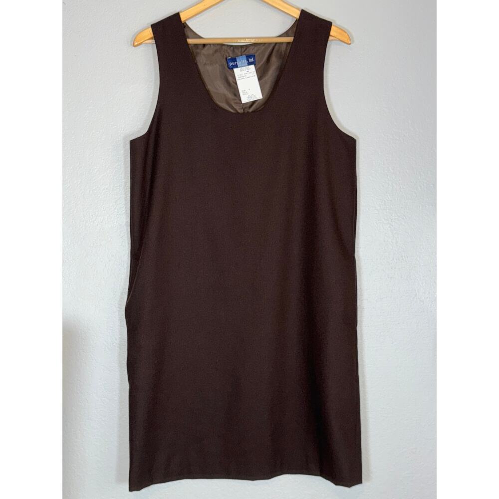 Vintage Wool Chocolate Brown Shift Dress 8 Academia Preppy Heritage School Girl - Picture 2 of 6